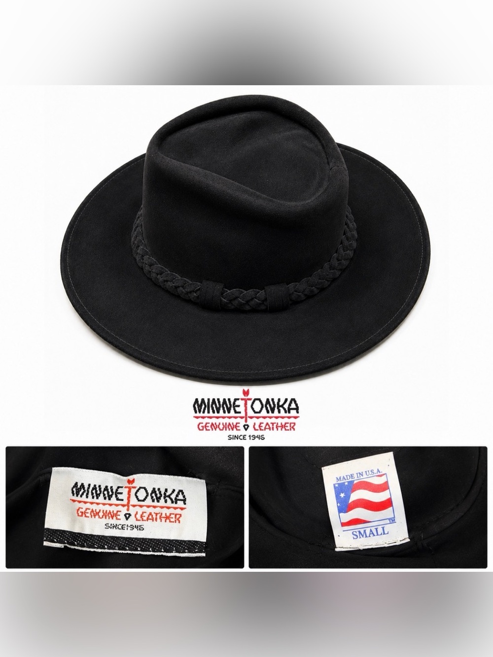 Minnetonka Genuine Leather Outback Hat Women's Black Small Western Cowboy USA